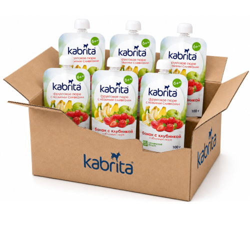 Питание и аксесcуары в Молдове mega pack kabrita Пюре с козьими сливками "Банан-клубника-яблоко" (6 х 100) 600 гр.