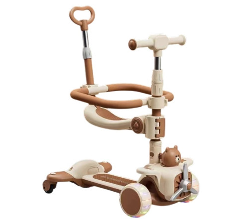  91573 trotinetă pentru copii 6 &icirc;n 1 cu scaun și m&acirc;ner parental (bej)
