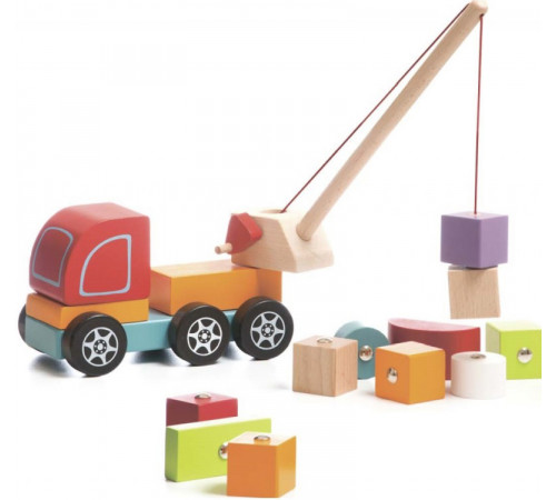  cubika 13982 Деревянная игрушка "Авто-кран" с магнитными блоками