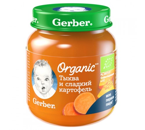 Gerber Organic Пюре тыква-сладкий картофель 125 гр. (5 м+) Детское питание в Молдове gerber organic Пюре тыква-сладкий картофель 125 гр. (5 м+)