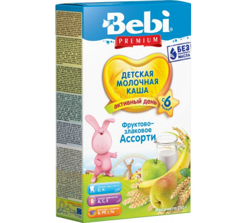 Bebi Terci cu lapte Premium fructe și cereale asorti 250gr.(6+) bebi terci cu lapte premium fructe și cereale asorti 250gr.(6+)