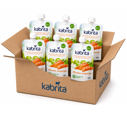  mega pack kabrita piure cu frișсă de capra "mere-morcov" (6 х 100) 600 gr.