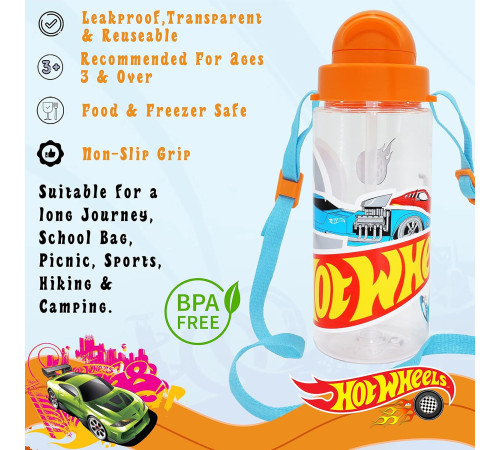 kids licensing hw00011 Бутылка тритановая с ремешком "hot wheels" (500 мл)