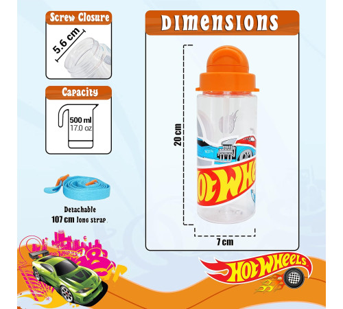 kids licensing hw00011 Бутылка тритановая с ремешком "hot wheels" (500 мл)
