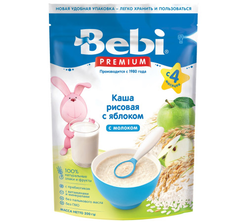 bebi premium Каша рисовая молочная с яблоком (4 м+) 200 гр.