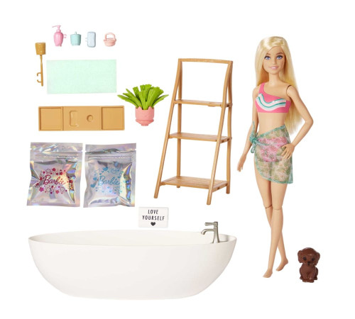 barbie hkt92 set de joc "păpușă barbie și baie cu  săpun-confetti"