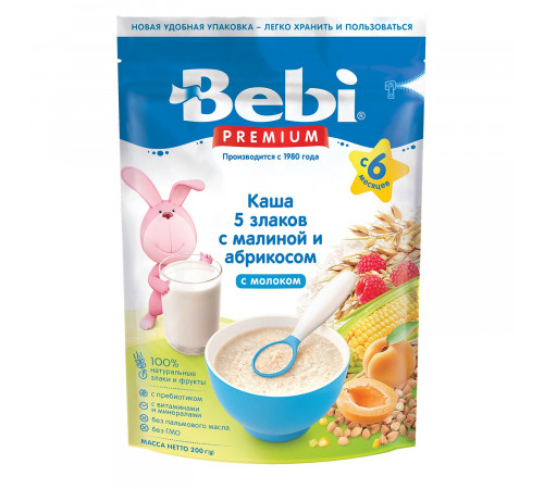  bebi premium Каша молочная 5 злаков с абрикосом и малиной (6 м+) 200 гр.