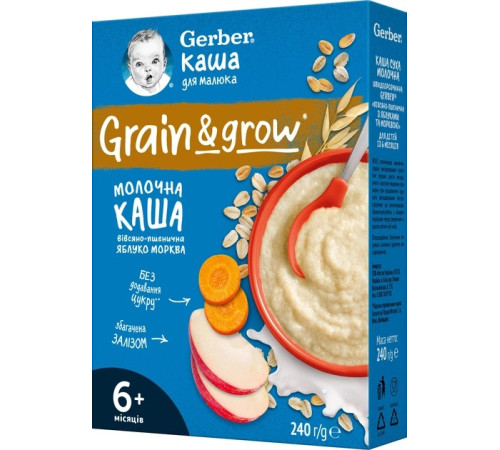 Детское питание в Молдове gerber Каша молочная овсяно-пшеничная Яблоко-Морковь (6 м.) 240 гр.