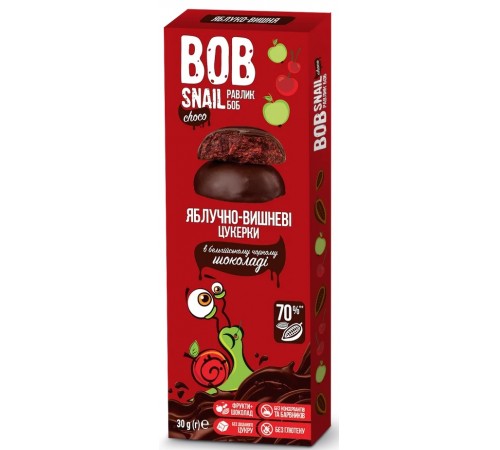  bob snail Натуральные конфеты "Яблоко-Вишня" бельгийском черном шоколаде (30 гр.)