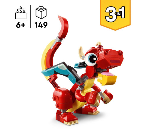 lego creator 31145 constructor 3 în 1 "dragon roșu" (516 el.)