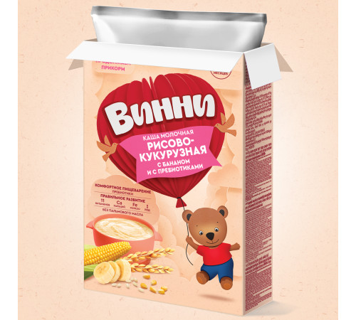 Винни terci cu lapte din porumb si orez cu banane si prebiotice (6m+) 200 gr.