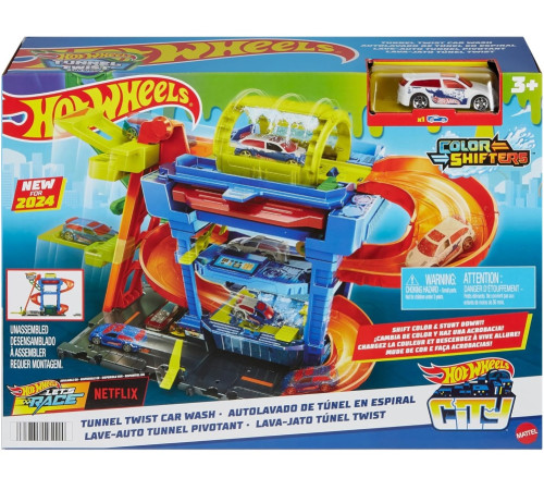 hot wheels htn80  Игровой набор "Автомойка: Бешеные виражи" серия "Измени цвет"