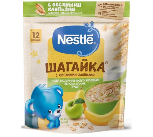Детское питание в Молдове nestle Каша молочная Шагайка 5 злаков яблоко-груша-банан  220 гр. (12м+)