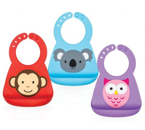 nuby id4431 Нагрудник силиконовый с карманом "Животные" в асс.