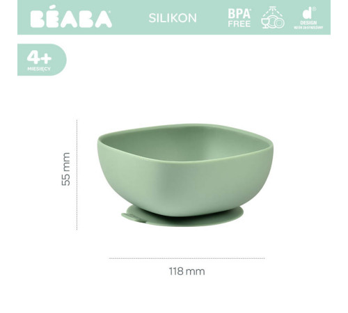 beaba 5905 Силиконовая миска на присоске (240 мл.) зелёный