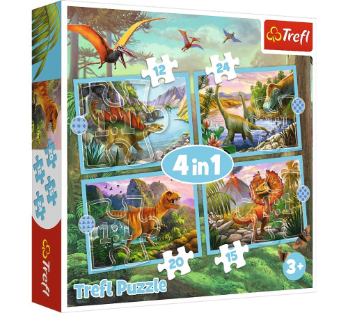  trefl 34609 puzzle 4 în 1 "dinozauri unici" (15/12/20/24 el.)