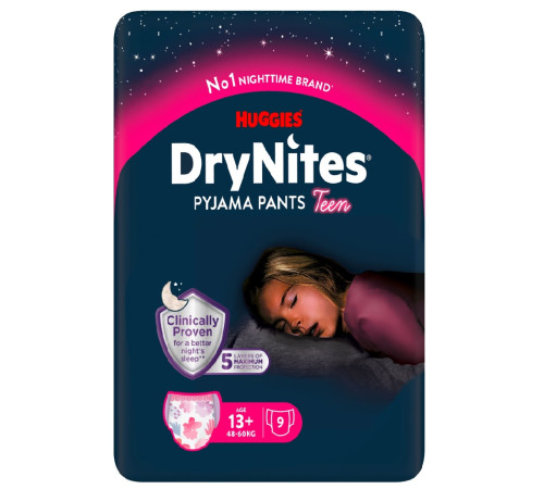 Впитывающие трусики huggies drynites girl (49-60 кг.) 9 шт.