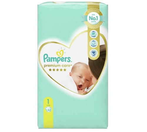 pampers premium care new baby 1 (2-5 кг) 52 шт.