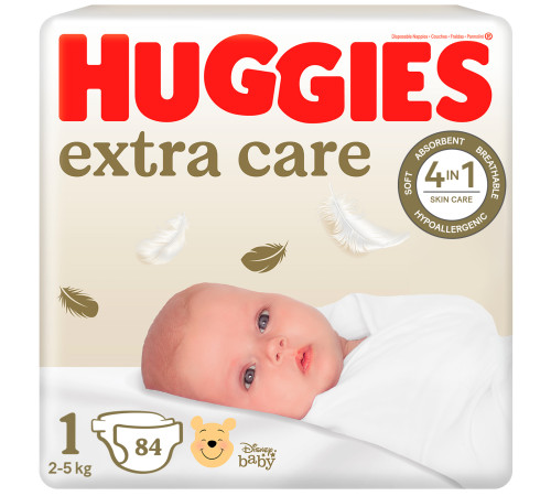  huggies extra care 1 (2-5 кг.) 84 шт.