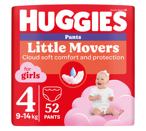 huggies Трусики little movers girl 4 (9-14 кг.) 52 шт.