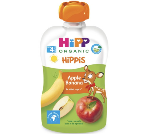  hipp 8573 Фруктовое пюре hippis Яблоко-банан (4м+) 100гр. 