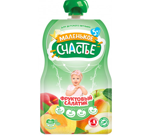Детское питание в Молдове "Маленькое счастье" Пюре Фруктовый салатик 90 гр. (5м+)