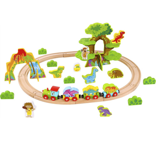 tooky toy tki054 set din lemn „calea ferată cu dinozauri”