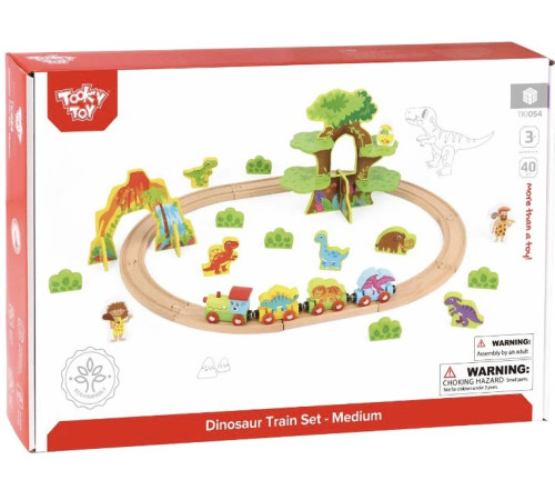  tooky toy tki054 set din lemn „calea ferată cu dinozauri”