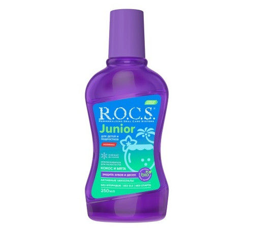 R.O.C.S. Apă de gură "Junior Nucă de cocos și mentă" (250 ml) 477844  r.o.c.s. apă de gură "junior nucă de cocos și mentă" (250 ml) 477844