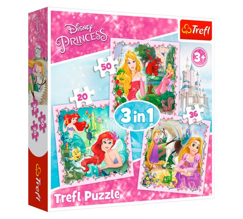  puzzle-uri 3-în-1 "prințesa rapunzel, aurora și ariel" (50/36/20 el.)