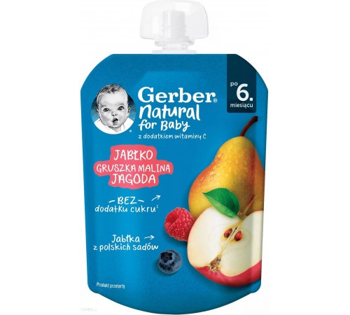 gerber Пюре "Яблоко-груша-малина-черника" (6 м+) 80 гр.