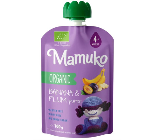  mamuko piure organic de banane si prune (4 luni+) 100 g.