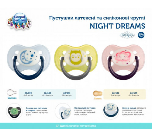 canpol 22/642 suzeta din latex rotunda "night dreams" (0-6 m.) 1 buc.