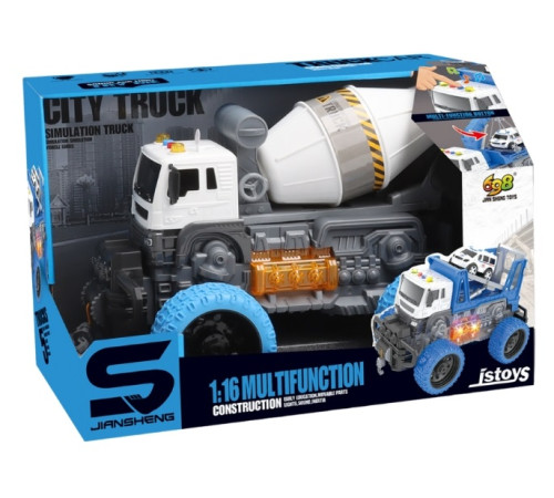  js102bs camion betoniera cu roti mari, inertie, lumini si sunete, 1:16, jstoys, zja327139