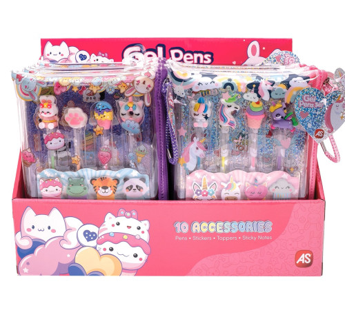  as kids 1027-64281 set de papetărie pentru copii: 4 pixuri cu gel cu figurine și accesorii  (in sort.)
