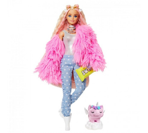 barbie grn28 Кукла "extra" в розовой  шубе
