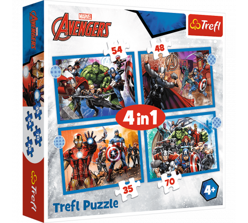  trefl 34386 puzzle 4-în-1 "brave avengers" (70/54/48/35 el.)