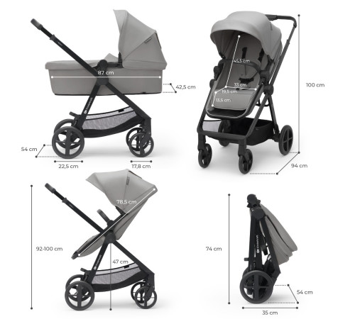 kinderkraft carucior 4in1 newly + mink pro cu baza gri