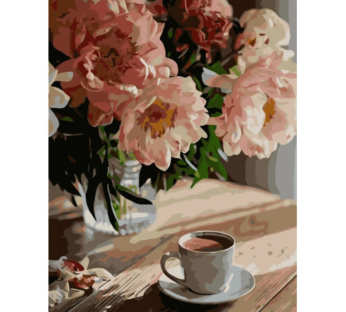  strateg leo va-3594 Картина по номерам "Кофе с белыми цветами" (40x50 см.)