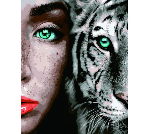 strateg leo va-2643 Картина по номерам "Девушка с белым тигром" (40x50 см.)