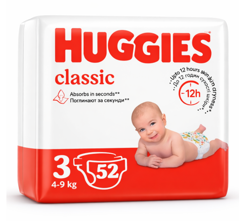  huggies classic jumbo Подгузники 3 (4-9 кг.) 52 шт.