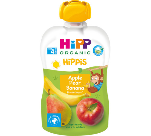 Детское питание в Молдове hipp 8520 Фруктовое пюре hippis Яблоко-Груша-Банан (4м+) 90гр.