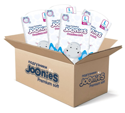  joonies mega pack 953213 premium soft scutece l, 9-14 kg, (4x42) 168 buc