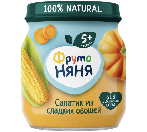 Детское питание в Молдове ФрутоНяня Пюре "Салатик из сладких овощей" кукуруза-тыква-морковь 110г. (5 м+)