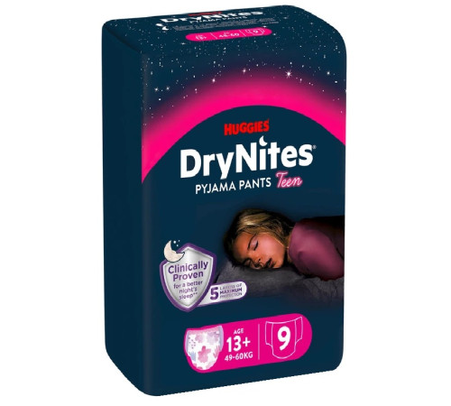 chiloți absorbanți huggies huggies drynites girl (49-60 kg.)&nbsp;9 buc.