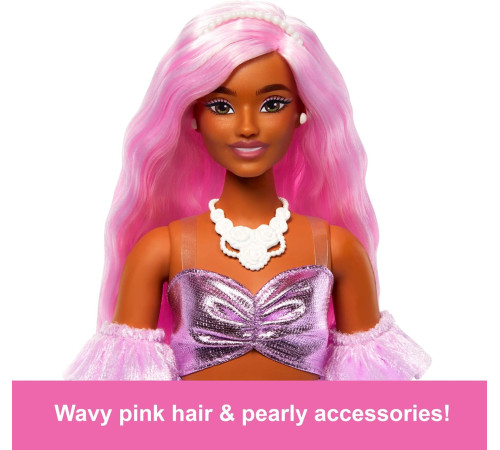barbie hyv25 papusa "barbie deluxe style" cu părul roz într-o rochie lucioasă