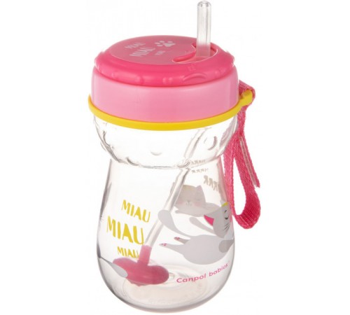  canpol 56/521 Поильник с силиконовой трубочкой и утяжелителем "Котик" (9 м+) 350 мл. 