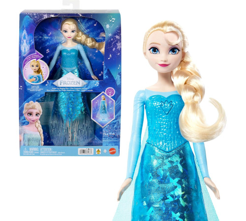disney princess jlj07 păpușă muzicală frozen elsa "strălucirea puterii de gheață" (30 cm)