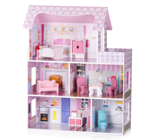 chipolino diwh02408631 casă pentru păpuși din lemn cu 9 accesorii