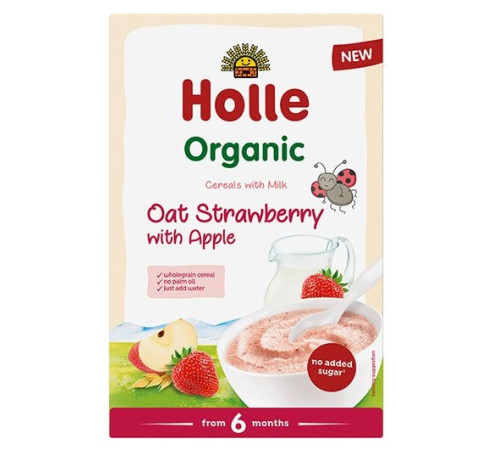 holle organic Каша молочная овсяная с яблоками и клубникой (6 м+) 250 гр.
